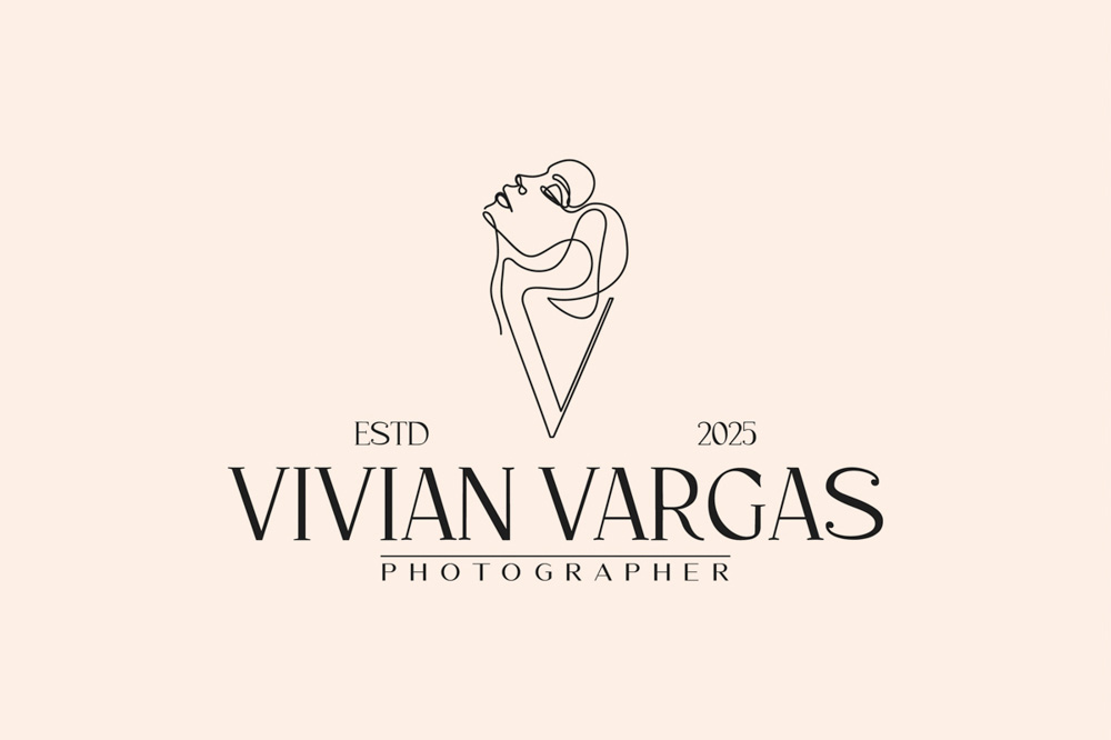 Logo Letter V and Woman in Linear Style