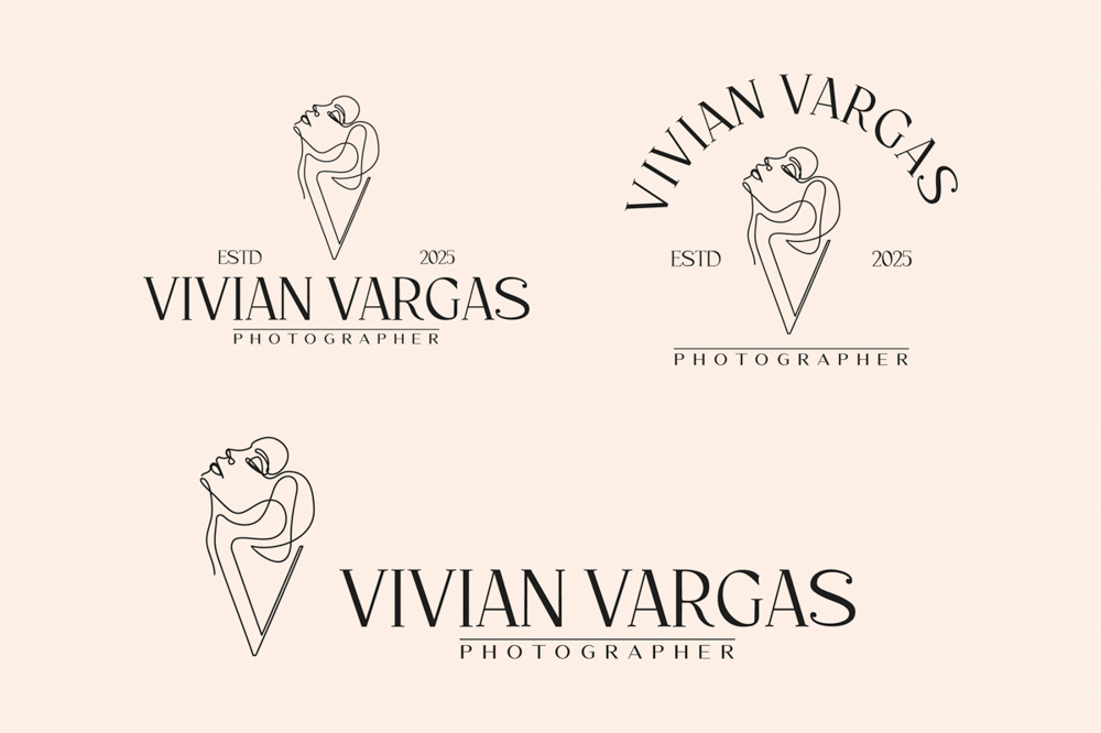 Logo Letter V and Woman in Linear Style