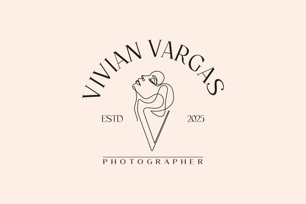 Logo Letter V and Woman in Linear Style