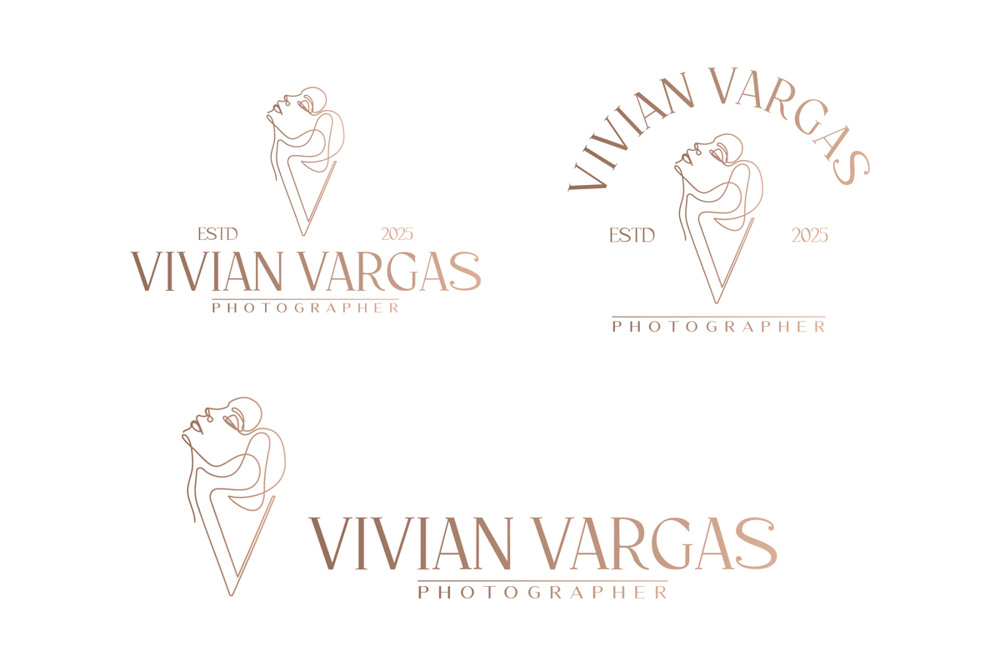 Logo Letter V and Woman in Linear Style