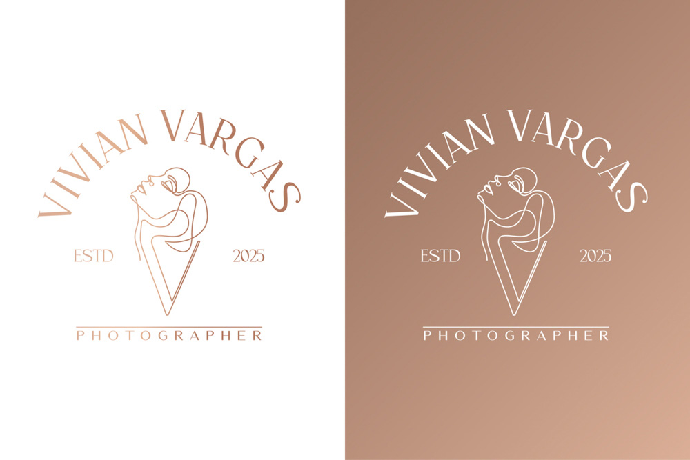 Logo Letter V and Woman in Linear Style