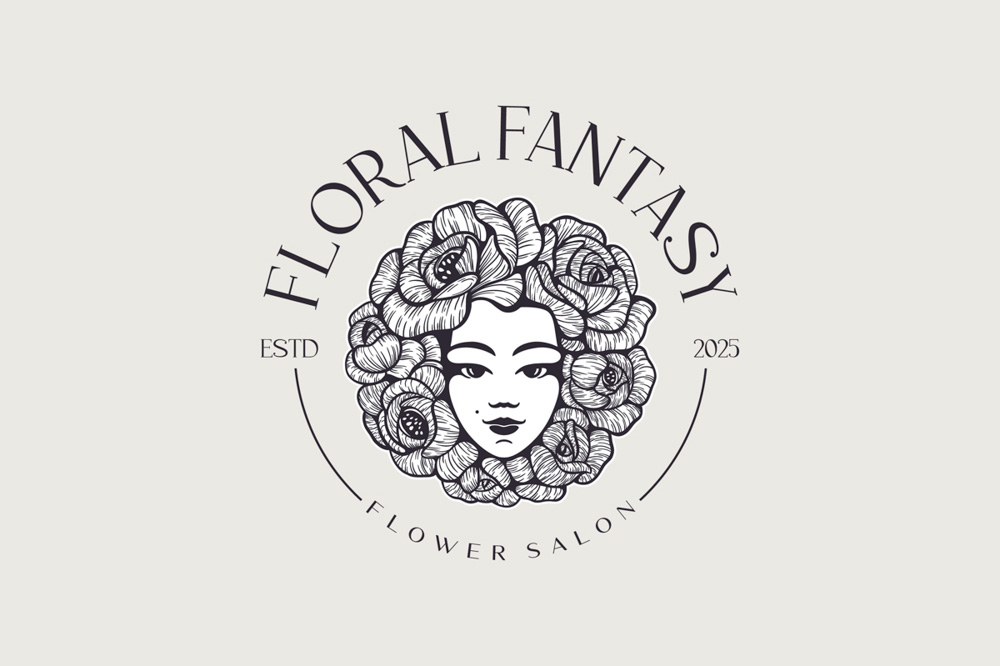 Floral Fantasy logo with a girl in flowers